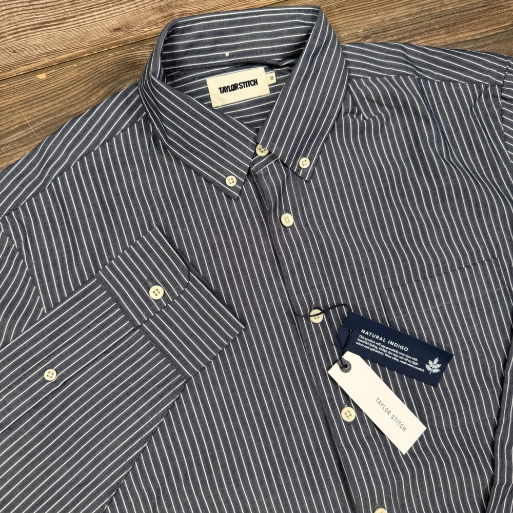 Taylor Stitch Men Size 38 SMALL The Jack Shirt Rinsed Indigo Stripe Cotton NEW